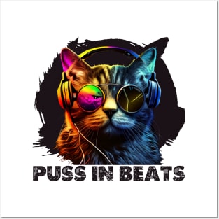 Puss in beats, Funky DJ Cat in Headphones Posters and Art